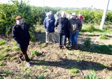 "L’ing. Nunzio Riccardi, (primo a sinistra), cootitolare dell’Azienda Agricola "S. Fara" di Metaponto (MT), accompagna una delegazione di tecnici della Bayer e agrumicoltori di Valencia (Spagna), in visita presso il proprio agrumeto."