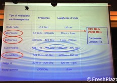 Indicazione delle frequenze oggi consentite per l'irraggiamento degli alimenti.